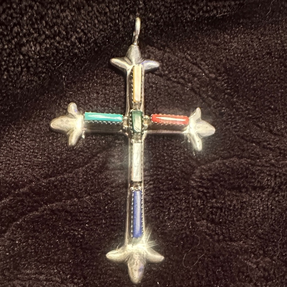 Multicolor Silver Cross Pendant